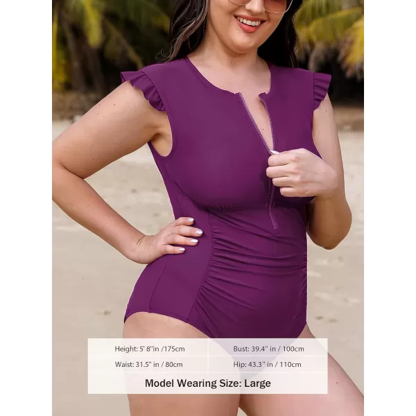 imageCUPSHE Womens One Piece Swimsuit Bathing Suit Zipper Front Ruffled Ruched SwimwearXS4XLPurple