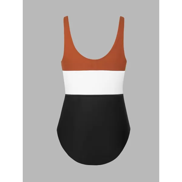 imageCUPSHE Womens One Piece Swimsuit Color Block Keyhole Cutout Bathing SuitBrick Red