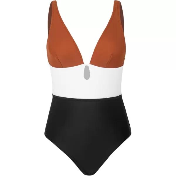 imageCUPSHE Womens One Piece Swimsuit Color Block Keyhole Cutout Bathing SuitBrick Red