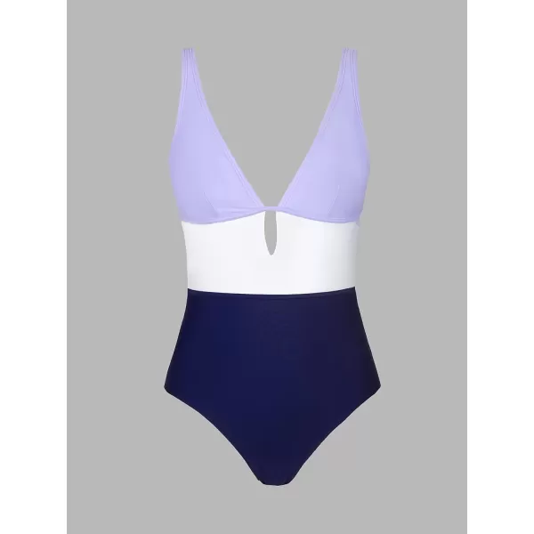 imageCUPSHE Womens One Piece Swimsuit Color Block Keyhole Cutout Bathing SuitLight Purple