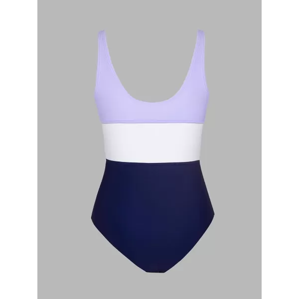imageCUPSHE Womens One Piece Swimsuit Color Block Keyhole Cutout Bathing SuitLight Purple