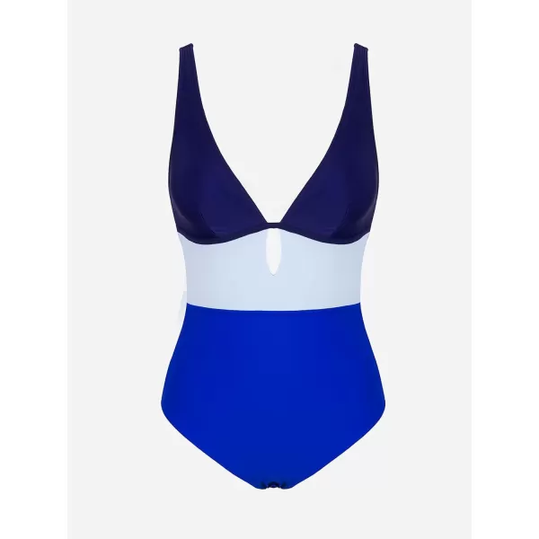 imageCUPSHE Womens One Piece Swimsuit Color Block Keyhole Cutout Bathing SuitNavy