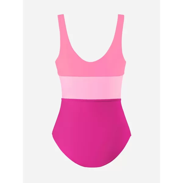 imageCUPSHE Womens One Piece Swimsuit Color Block Keyhole Cutout Bathing SuitPinkMagenta
