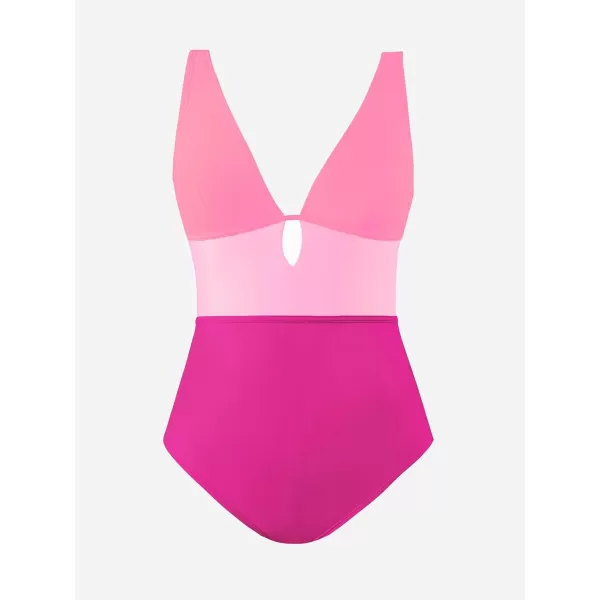 imageCUPSHE Womens One Piece Swimsuit Color Block Keyhole Cutout Bathing SuitPinkMagenta