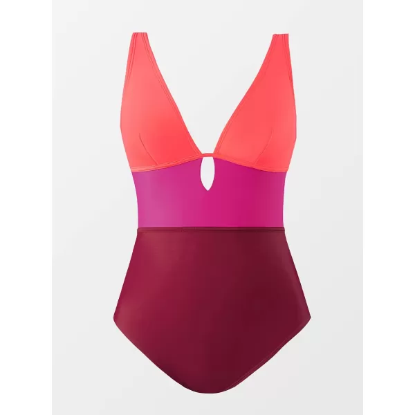 imageCUPSHE Womens One Piece Swimsuit Color Block Keyhole Cutout Bathing SuitRed Purple