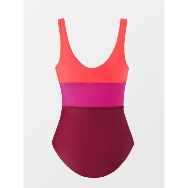 imageCUPSHE Womens One Piece Swimsuit Color Block Keyhole Cutout Bathing SuitRed Purple