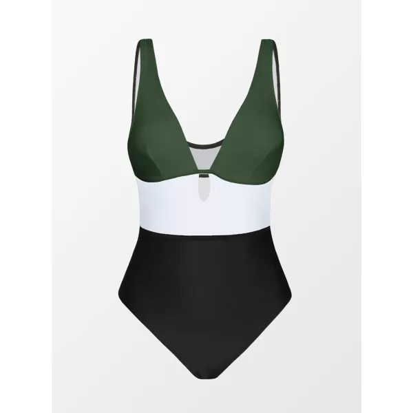 imageCUPSHE Womens One Piece Swimsuit Color Block Keyhole Cutout Bathing SuitWhite