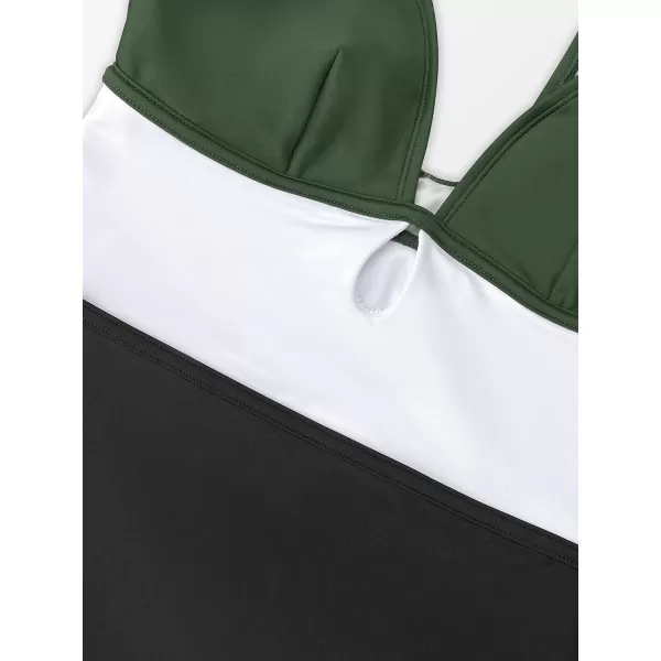 imageCUPSHE Womens One Piece Swimsuit Color Block Keyhole Cutout Bathing SuitWhite