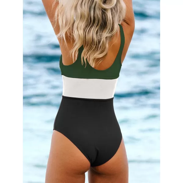 imageCUPSHE Womens One Piece Swimsuit Color Block Keyhole Cutout Bathing SuitWhite