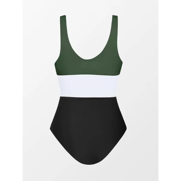 imageCUPSHE Womens One Piece Swimsuit Color Block Keyhole Cutout Bathing SuitWhite