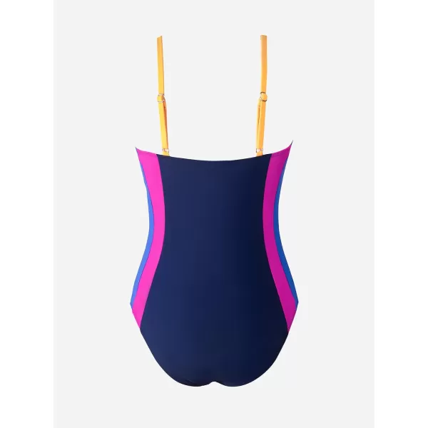 imageCUPSHE Womens One Piece Swimsuit Deep V Neck Color Block Paneled Zip Front Bathing SuitsNavy BluePink