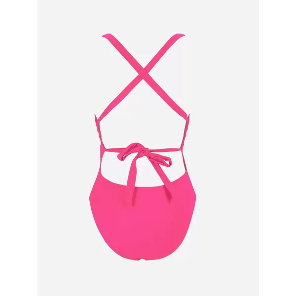 imageCUPSHE Womens One Piece Swimsuit Deep V Neck Keyhole Crisscross Back Self Tie Cutout StrapsHot Pink