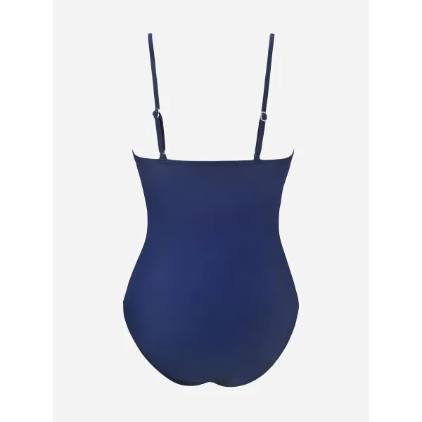 imageCUPSHE Womens One Piece Swimsuit Deep V Neck Twist Adjustable Straps Bathing Suit Molded CupsNavy Blue