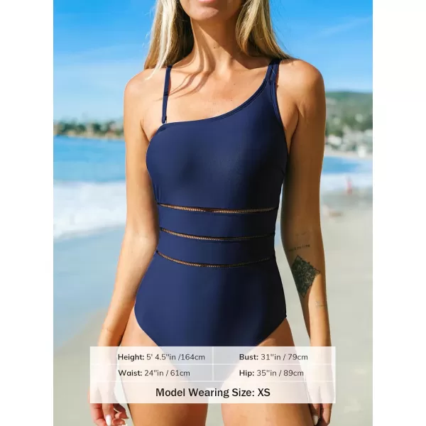 imageCUPSHE Womens One Piece Swimsuit Double Adjustable Straps Asymmetrical Neck Removable StrapNavy Blue