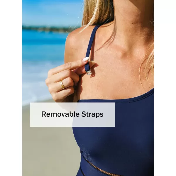 imageCUPSHE Womens One Piece Swimsuit Double Adjustable Straps Asymmetrical Neck Removable StrapNavy Blue
