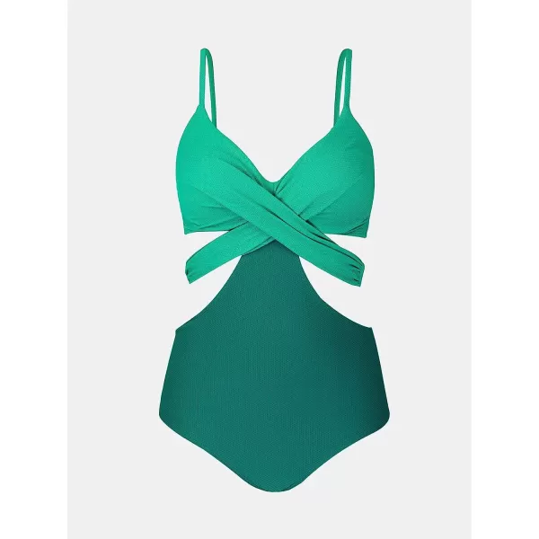 imageCUPSHE Womens One Piece Swimsuit Floral Print Tie V Neck Bathing SuitCyan