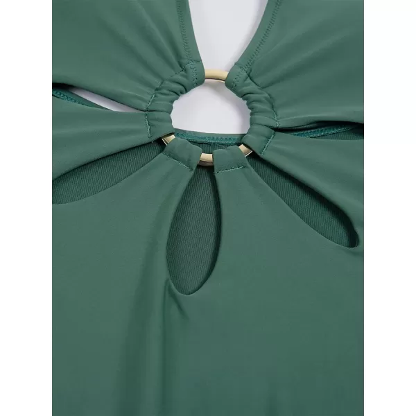 imageCUPSHE Womens One Piece Swimsuit Green Halter V Neck Cutout Bathing SuitGreen