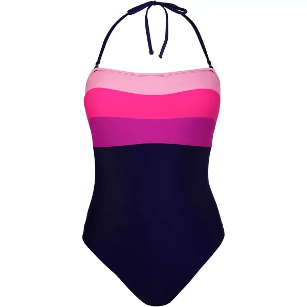 imageCUPSHE Womens One Piece Swimsuit Halter Back Self Tie Square Neck Color Block Removable StrapsNavy BlueMagenta