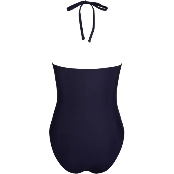imageCUPSHE Womens One Piece Swimsuit Halter Back Self Tie Square Neck Color Block Removable StrapsNavy BlueMagenta