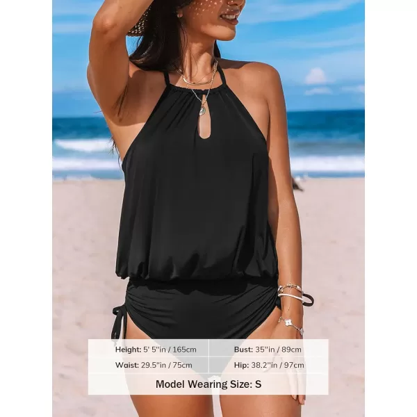 imageCUPSHE Womens One Piece Swimsuit Halter Neck Bathing Suit Front Cutout Adjustable Straps Drawstring RuchedBlack
