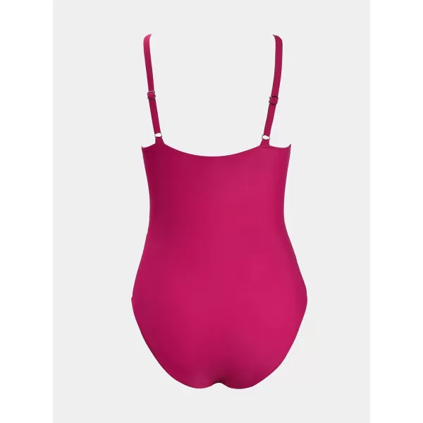 imageCUPSHE Womens One Piece Swimsuit High Neck Bathing Suit Front Twist Keyhole Cutout Ruched Spaghetti StrapsRaspberry Pink