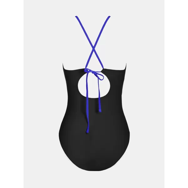 imageCUPSHE Womens One Piece Swimsuit High Neck Tummy Control Swimwear Bathing SuitBlack  Electric Blue