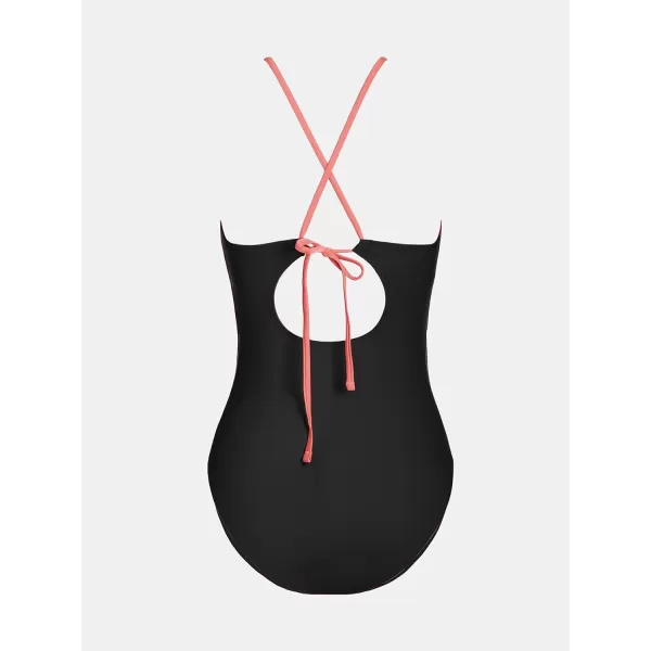 imageCUPSHE Womens One Piece Swimsuit High Neck Tummy Control Swimwear Bathing SuitBlack  Pink