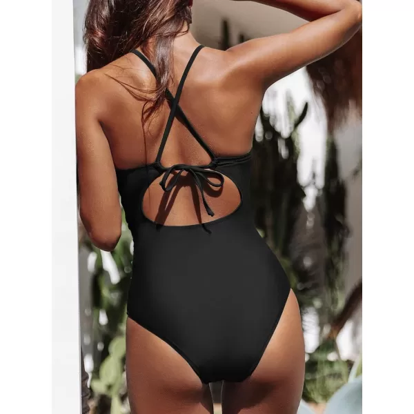 imageCUPSHE Womens One Piece Swimsuit High Neck Tummy Control Swimwear Bathing SuitBlack