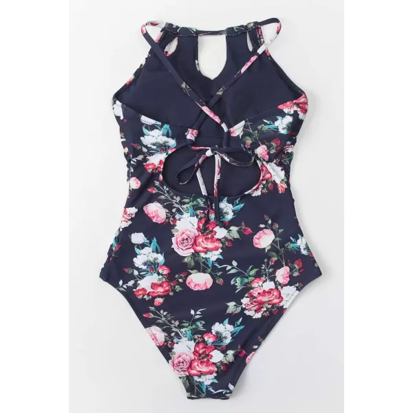 imageCUPSHE Womens One Piece Swimsuit High Neck Tummy Control Swimwear Bathing SuitBlack Floral