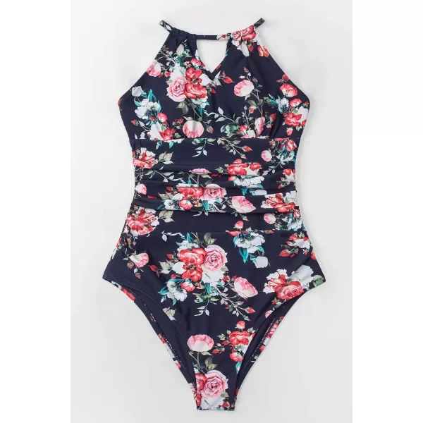 imageCUPSHE Womens One Piece Swimsuit High Neck Tummy Control Swimwear Bathing SuitBlack Floral