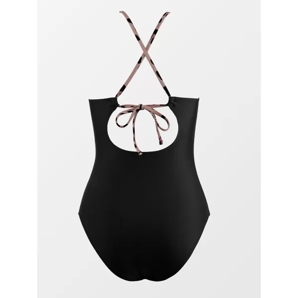 imageCUPSHE Womens One Piece Swimsuit High Neck Tummy Control Swimwear Bathing SuitBlackLeopard Print