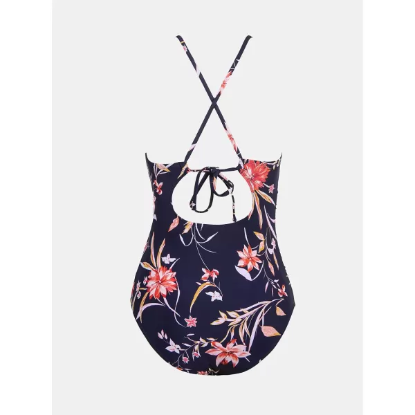 imageCUPSHE Womens One Piece Swimsuit High Neck Tummy Control Swimwear Bathing SuitDark Purple  Floral