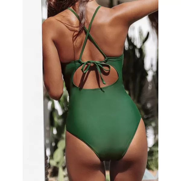 imageCUPSHE Womens One Piece Swimsuit High Neck Tummy Control Swimwear Bathing SuitGreen
