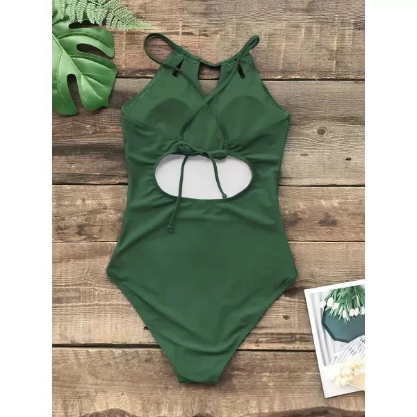 imageCUPSHE Womens One Piece Swimsuit High Neck Tummy Control Swimwear Bathing SuitGreen