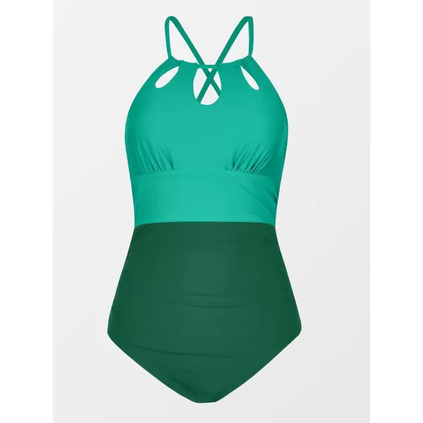 imageCUPSHE Womens One Piece Swimsuit High Neck Tummy Control Swimwear Bathing SuitLagoon TealGreen