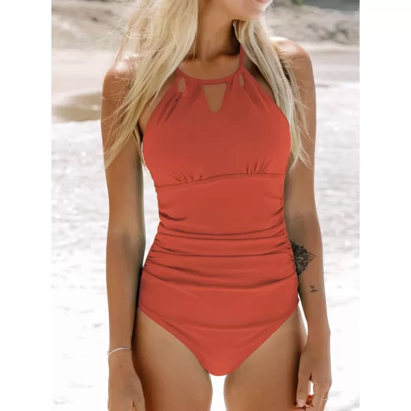 imageCUPSHE Womens One Piece Swimsuit High Neck Tummy Control Swimwear Bathing SuitOrange