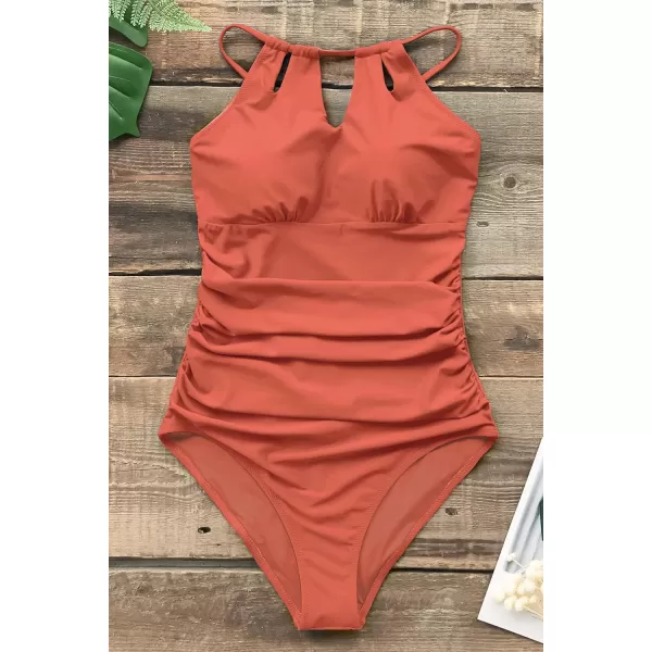 imageCUPSHE Womens One Piece Swimsuit High Neck Tummy Control Swimwear Bathing SuitOrange