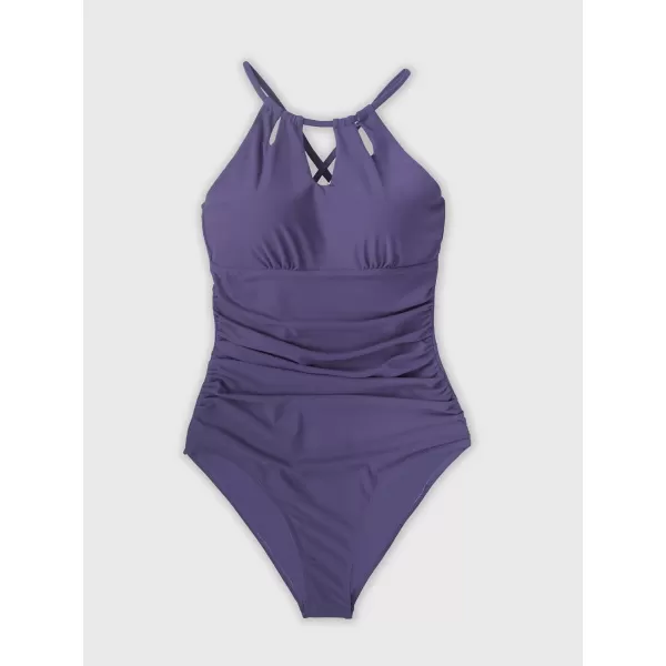 imageCUPSHE Womens One Piece Swimsuit High Neck Tummy Control Swimwear Bathing SuitPurple
