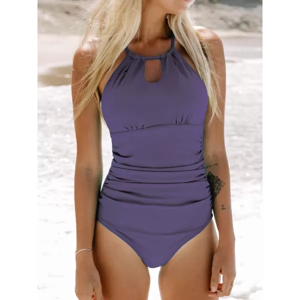 imageCUPSHE Womens One Piece Swimsuit High Neck Tummy Control Swimwear Bathing SuitPurple