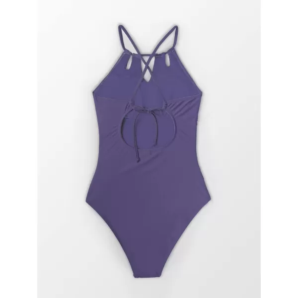 imageCUPSHE Womens One Piece Swimsuit High Neck Tummy Control Swimwear Bathing SuitPurple