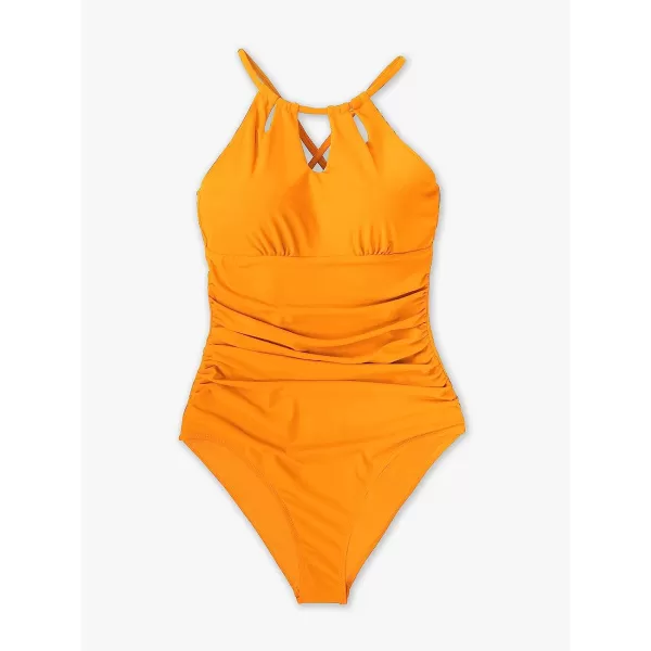 imageCUPSHE Womens One Piece Swimsuit High Neck Tummy Control Swimwear Bathing SuitSunrise Orange