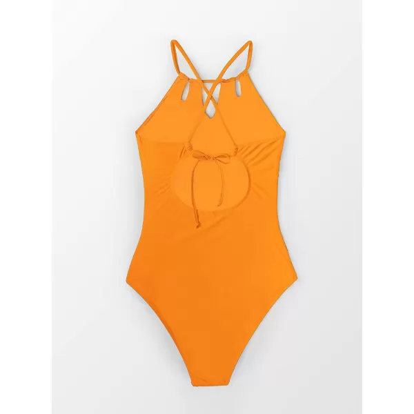 imageCUPSHE Womens One Piece Swimsuit High Neck Tummy Control Swimwear Bathing SuitSunrise Orange