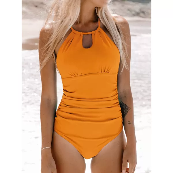 imageCUPSHE Womens One Piece Swimsuit High Neck Tummy Control Swimwear Bathing SuitSunrise Orange