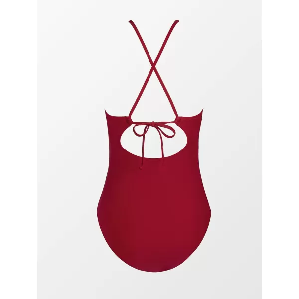 imageCUPSHE Womens One Piece Swimsuit High Neck Tummy Control Swimwear Bathing SuitWine Red