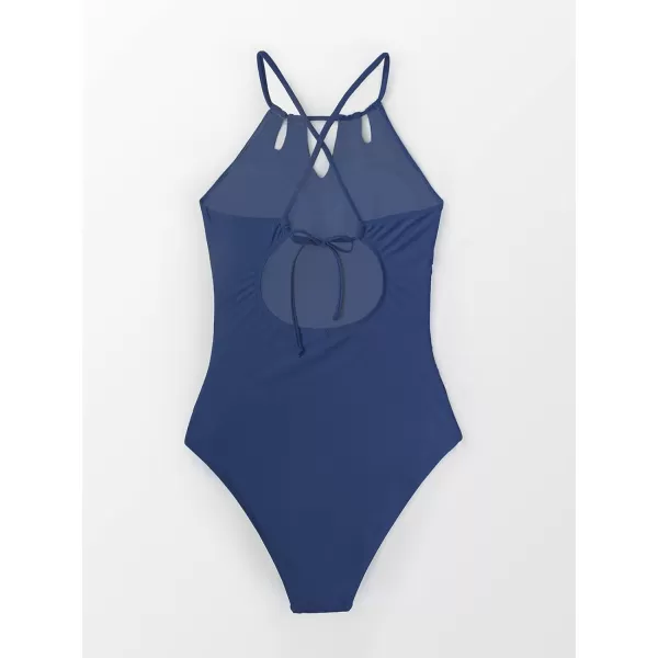imageCUPSHE Womens One Piece Swimsuit High Neck Tummy Control Swimwear Bathing SuitYale Blue