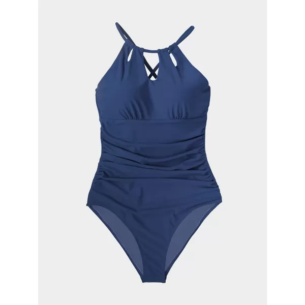 imageCUPSHE Womens One Piece Swimsuit High Neck Tummy Control Swimwear Bathing SuitYale Blue