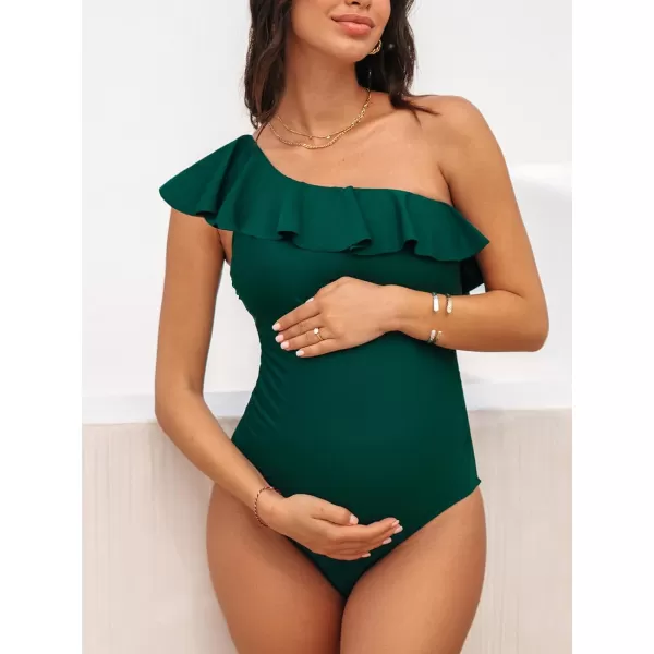 imageCUPSHE Womens One Piece Swimsuit Maternity Bathing Suit Ruffled Removable Strap Pregnancy SwimwearEmerald Green