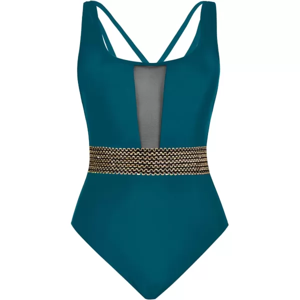 imageCUPSHE Womens One Piece Swimsuit Mesh Tummy Control Slimming Bathing Suit Back Crisscross SwimwearBlue Dianne