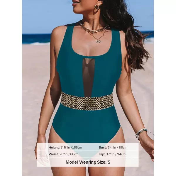 imageCUPSHE Womens One Piece Swimsuit Mesh Tummy Control Slimming Bathing Suit Back Crisscross SwimwearBlue Dianne