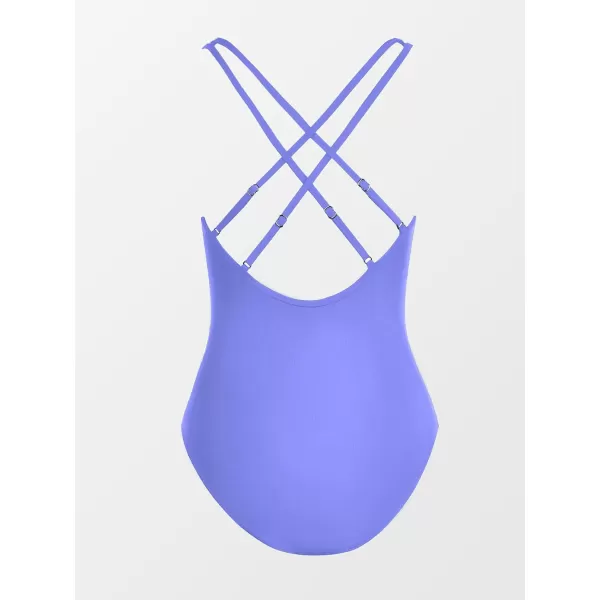 imageCUPSHE Womens One Piece Swimsuit Mesh Tummy Control Slimming Bathing Suit Back Crisscross SwimwearPeriwinkle